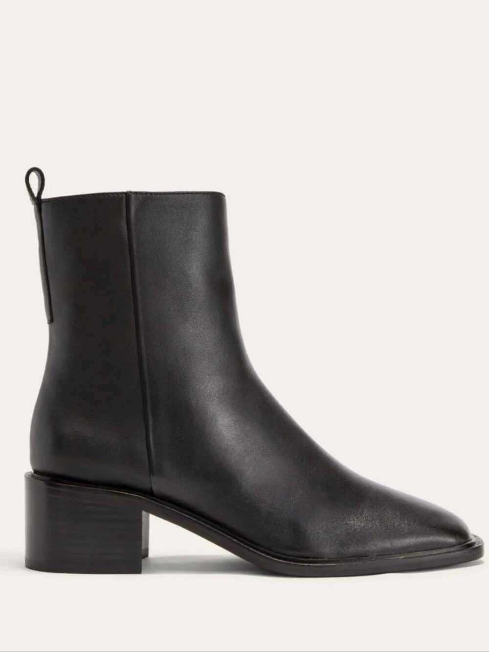 Everlane The City Boot Black Leather Side Zip Block Heel Ankle Bootie Size 8